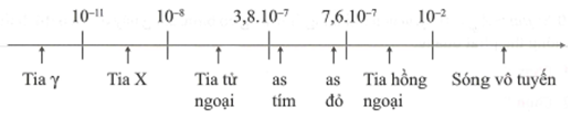 Dựa trên thang sóng điện từ thứ tự tăng dần

của tần số được sắp xếp như sau:

Sóng vô tuyến – Tia hồng ngoại – Ánh sáng lam

– Tia tử ngoại – Tia Rơnghen. 