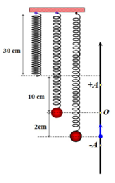 .

Độ dãn lò xo tại VTCB:

Khi ở VTCB lò xo dài 40 cm. Lúc t = 0, lò xo dài

42 cm (vật thấp hơn VTCB là 2 cm) nên vật li độ và

vận tốc:

Dùng máy tính viết phương trình dao động, nhập số vào công thức:

 