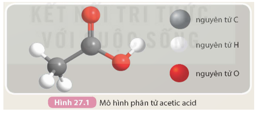 Dựa vào mô hình phân tử acetic acid (Hình 27.1), hãy viết công thức phân tử, công thức cấu tạo của acetic acid và so sánh với alkane cùng số nguyên tử