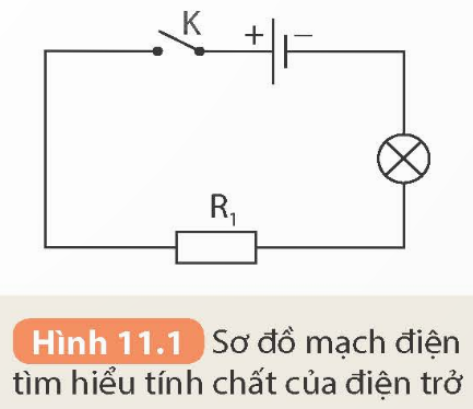 Thí nghiệm tìm hiểu tính chất của điện trở

Chuẩn bị:

- Nguồn điện một chiều 12 V;

- Một bóng đèn 2,5 V;

- Ba vật dẫn là ba điện trở R1, R2, R3;

-