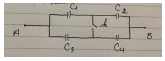 Cho mạch sau:

Biết C1C2=C3C4

Chứng minh rằng Cbộ khi k mở bằng Cbộ khi k đóng.