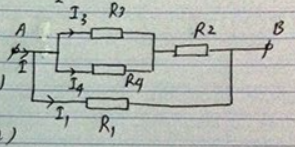 Lời giải:

Mạch điện \[\left[ {({R_3}\parallel {R_4})ntR{ & _2}} \right]\parallel {R_1}\]

\[{R_{34}} = \frac{{{R_3}.{R_4}}}{{{R_3} + {R_4}}} = \frac{{30.15}}{{30 + 15}} = 10(\Omega )\]

\[{R_{234}} = {R_{34}} + {R_2} = 15\,\Omega \]

\[{I_{234}} = \frac{U}{{{R_{234}}}} = \frac{{90}}{{15}} = 6(A)\]

\[{I_1} = \frac{U}{{{R_1}}} = \frac{{90}}{{30}} = 3(A)\]

\[ \to I = {I_1} + {I_{234}} = 6 + 3 = 9(A)\]

\[{U_4} = {U_{34}} = {I_{234}}.{R_{34}} = 6.10 = 60(V)\]

\[{I_4} = \frac{{{U_4}}}{{{R_4}}} = \frac{{60}}{{15}} = 4(A)\]

\[{I_A} = I - {I_4} = 9 - 4 = 5(A)\]