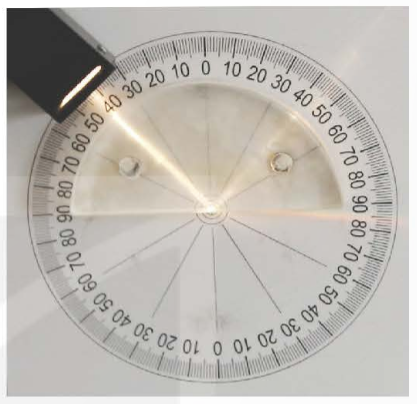 Xét sự truyền sáng từ bán trụ thủy tinh ra không khí, khi góc tới bằng 41°, ta quan sát được đồng thời tia phản xạ và tia khúc xạ với góc khúc xạ gần bằng