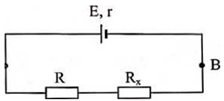 Cho mạch điện gồm nguồn điện có suất điện động E=2,4 V, điện trở trong r  ; mạch ngoài có điện trở  1R=0,1Ω  và Rx . Biết dòng điện trong mạch bằng 2A 