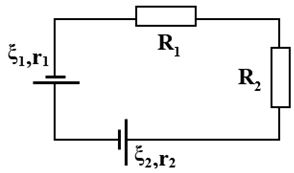 Cho mạch điện như hình vẽ, biết ξ1=12V,ξ2=6V;R1=4Ω,r1=r2=1Ω . Cường độ dòng điện trong mạch là 