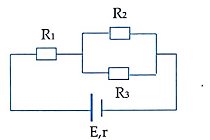 Cho mạch điện như hình vẽ, E=12V,r=1Ω,R1=6,6Ω,R2=6Ω,R3=4Ω. R3  là bình điện phân dung dịch CuSO4  với cực anot bằng Cu. Sau thời gian t thì có 4,8g Cu