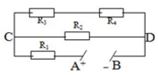 Cho mạch điện như hình vẽ, R1=1Ω, R2=2Ω, R3=3Ω,R4=4Ω. Tính  UAB.