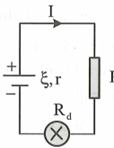 Cho mạch điện như hình vẽ. Trong đó ξ=6V;r=0,1Ω;R0=11Ω;R=0,9Ω. Biết đèn dây tóc sảng bình thường. Hiệu điện

thế định mức và công suất định mức của bóng