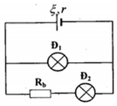 Cho mạch điện như hình vẽ, trong đó bóng đèn dây tóc Đ1 có ghi số 12V-3W, bóng đèn dây tóc Đ2 loại 6V – 3W, Rb là một biến trở.

 Để các đèn sáng bình