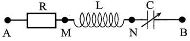 Đặt điện áp uAB=30cos100πtV   vào hai đầu đoạn mạch AB như hình bên, trong đó cuộn cảm thuần có độ tự cảm L và tụ điện có điện dung C thay đổi được. Khi