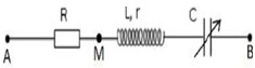 Đặt điện áp xoay chiều u =  U0cos(ωt) vào hai đầu đoạn mạch AB có điện trở R = 90 Ω mắc nối tiếp với cuộn dây không thuần cảm có r = 10 Ω và tụ điện có