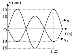 Hai con lắc lò xo giống nhau, đều có khối lượng của vật nhỏ là m. Chọn mốc thế năng tại VTCB và π2 = 10. x1 và x2 lần lượt là đồ thị li độ theo thời