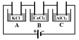 Khối lượng khí clo sản ra trên cực anot của các bình điện phân A, B, C trong một khoảng thời gian nhất định sẽ