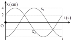 Một chất điểm thực hiện đồng thời hai dao động điều hoà cùng phương, với li độ x1 và x2 có đồ thị như hình vẽ. Lấy π2 =10. Vận tốc của chất điểm tại thời