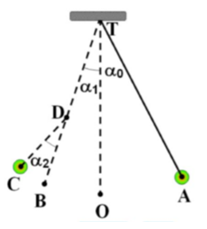 Một con lắc đơn có chiều dài 1,96 m treo vào  điểm T cố định. Từ vị trí cân bằng O, kéo con lắc về  bên phải đến A rồi thả nhẹ. Mỗi khi vật nhỏ đi từ phải