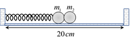 Một con lắc lò xo đặt nằm ngang gồm lò xo nhẹ có độ cứng k=100 N/m    độ dài tự nhiên 10 cm   một đầu gắn chặt vào tường, đầu kia gắn vào vật nhỏ m1   