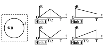 Một khung dây dẫn được đặt trong từ trường đều có đường sức từ vuông góc với mặt phẳng khung dây (mặt phẳng hình vẽ) hướng từ ngoài vào trong, có độ lớn