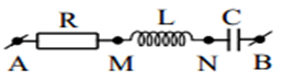 một mạch điện RLC nối tiếp như hình vẽ. Biết  L  = \(\frac{{0,8}}{{\rm{\pi }}}\)  (H), C  =  \(\frac{{{{10}^{ - 4}}}}{{\rm{\pi }}}\)  (F).  Đặt vào hai