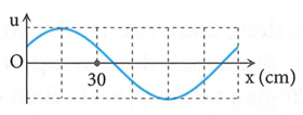 Một sóng cơ đang truyền theo chiều dương của trục Ox. Hình ảnh sóng tại một thời điểm được biểu diễn như hình vẽ. Bước sóng của sóng này là:
