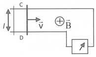 Một thanh kim loại CD dài l=20cm  chuyển động trong từ trường đều với vận tốc không đổi v=1(m/s) theo hướng vuông góc với thanh, cắt vuông góc với các