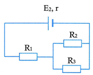 Nguồn điện có suất điện động E = 48 V, điện trở trong r=1Ω, nối với mạch ngoài như hình vẽ bên. Biết R1=15Ω, R2=10Ω, R3=40Ω.  Hiệu điện thế mạch ngoài