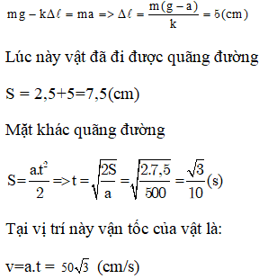 Cách giải:    Giả sử m bắt đầu rời khỏi giá đỡ D khi lò xo dãn 1 đoạn là  Δ l,

Tại vị trí này ta có

 => .

  Thời gian ngắn nhất từ khi m rời giá đỡ D cho đến khi  vật m trở lại vị trí lò xo không biến dạng lần thứ nhất.

 