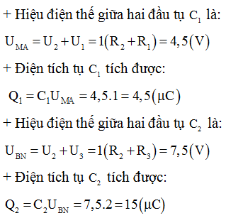 + Dòng điện một chiều không qu tụ nên mạch điện được vẽ lại như hình.

+ Tổng trở mạch ngoài

+ Dòng điện qua mạch chính (nguồn)

=> .