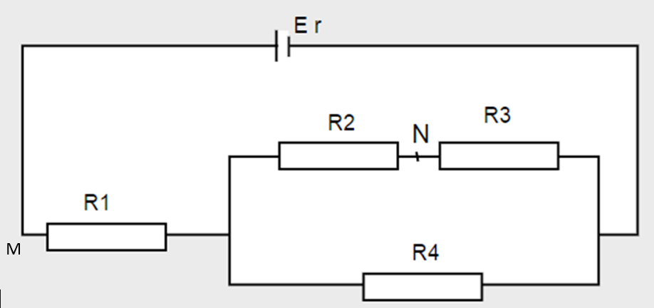 Lời giải:

a.

\[{R_{23}} = {R_2} + {R_3} = 30 + 10 = 40\,\,\Omega \]

\[{R_{234}} = \frac{{40.10}}{{40 + 10}} = 8\,\,\Omega \]

Cường độ dòng điện mạch chính:

\[{U_{234}} = I.{R_{234}} = 1.8 = 8V\]

Cường độ dòng điện qua điện trở \[{R_3}\] là: \[{I_3} = \frac{{{U_{234}}}}{{{R_{23}}}} = \frac{8}{{40}} = 0,2A\]

Nhiệt lượng tỏa ra trên điện trở \[{R_3}\] sau 3 phút 20 s là:

\[Q = {I^2}.{R_3}.t = {0,2^2}.10.(3.60 + 20) = 80(J)\]

b. Hiệu điện thế: \[{U_{MN}} = {U_{MP}} + {U_{PN}} = {U_1} + {U_2}\] (P là điểm sau R1)

\[ \Rightarrow {U_{MN}} = {I_1}.{R_2} + {I_2}.{R_2} = 1.5 + 0,2.30 = 11(V)\]