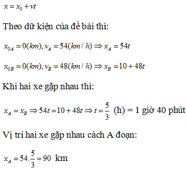 Áp dụng phương trình chuyển động thẳng đều

=>