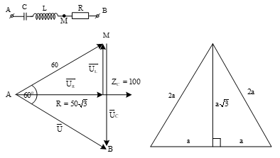 Đặt điện áp   (V) vào hai đầu đoạn mạch AB gồm hai đoạn mạch AM và MB mắc nối tiếp. Đoạn mạch AM gồm điện trở thuần   mắc nối tiếp với cuộn cảm thuần có độ tự cảm L. Đoạn mạch MB chỉ có tụ điện có điện dung 10−4/π (F). Biết điện áp giữa hai đầu đoạn mạch AM lệch pha π/3 so với điện áp giữa hai đầu đoạn mạch AB. Giá trị của L bằng (ảnh 1)