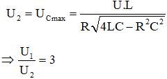 Đáp án  C

Trường hợp 1 : Thay đổi R

Ucmax khi Z đạt min . Khi đó R = 0

Ta có :

 

Trường hợp 2 : Thay đổi f

Khảo sát 1 lúc đó ra thế này :

 