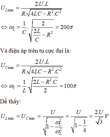 Phương pháp: điều kiện cực trị khi tần số thay đổi.

Cách giải:

 Khi tần số góc thay đổi thì có các giá trị để điện áp trên cuộn cảm hay tụ đạt cực đại. ta có: