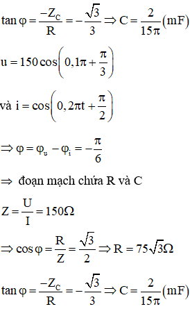 Từ đồ thị ta viết được biểu thức của điện áp hai đầu đoạn mạch và cường độ dòng điện trong mạch như sau :