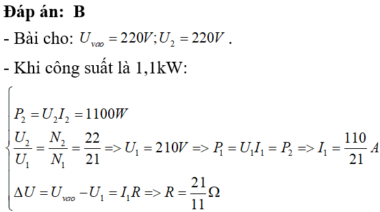 Theo bài cho, máy biến áp chỉ hoạt động khi điện áp đầu vào lớn hơn 140V

  => nghiệm đúng là k’ = 1,1.