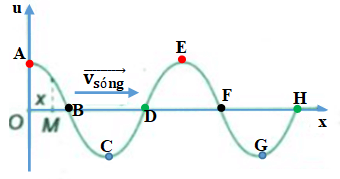 Những điểm dao động đồng pha

Những điểm dao động đồng pha cách nhau nguyên lần bước sóng. Ta có các điểm cùng pha với nhau là:

- A, E

- B, F

- C, G

- D, H