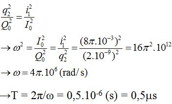 .

Tại thời điểm t1 bất kỳ, ta luôn có q1 và i1 vuông pha nhau 

Tại thời điểm t1 + 3T/4, q1 và q2 vuông pha nhau 

Từ (1) và (2)