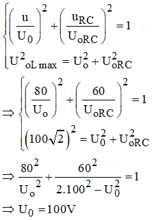 L thay đổi để  vuông pha với uRC, ta có:

Lại có: 