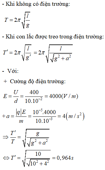 Phương pháp:  Sử dụng lí thuyết về con lắc đơn chịu thêm tác của lực điện