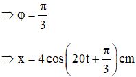 Ta có : 

Biên độ

 

Tại thời điểm ban đầu t = 0 thì vật đang ở vị trí x=A/2  và đi theo chiều âm