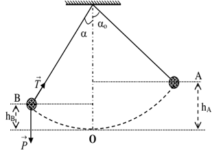 Thế năng: Et = mghB = mg l (1 - cos a  )

Năng lượng: E =Et max= mghmax= mg l l.(1 - cos a  0 )

(Năng lượng bằng thế năng cực đại ở biên)

- Động năng:

Xét tại vị trí B, hợp lực tác dụng lên quả nặng là lực hướng tâm:  (ở đây ký hiệu T là lực căng)

Thế R =  l  và (1) vào (3) ta được T = mg(3cos a   - 2cos a  0 )

Khi Eđ = 2Et → Et = E/3 ↔ mg l (1 - cos a  ) = mg l .(1 - cos a  0 )/3→cosα = (2 + cosα0)/3

→ T =  mg(2 – cos a  0 ).