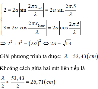 *Hai điểm có cùng biên độ 2mm đối xứng nhau qua nút gần nhất và hai điểm có cùng biên độ 3mm đối xứng nhau qua bụng gần nhất. Do đó ta có