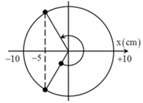 Tại t=0 vật đi qua vị trí x= -5 theo chiều dương.

→ Biểu diễn các vị trí tương ứng trên đường tròn, ta thu được