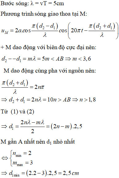 Phương pháp: Sử dụng lí thuyết về giao thoa sóng hai nguồn cùng pha

 Cách giải: