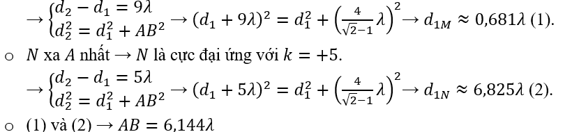 Ta có:  M gần A    nhất → M     là cực đại ứng với k=+9   .