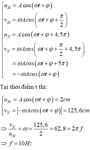Phương pháp: Phương trình của li độ và vận tốc:

Phương trình li độ và vận tốc tại M và N: 