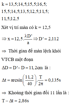 Như vậy nếu xét một chu kì đầu thì tại x có các vân tối là :