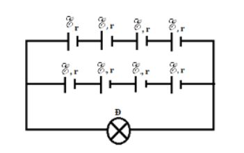 Lời giải:

Suất điện động \({E_b}\)và \({r_b}\)của bộ nguồn.

\({E_b} = m.E = 4.1,5 = 6V\)

Và \({r_b} = \frac{{m.r}}{n} = 4.\frac{r}{2} = 2\Omega \)