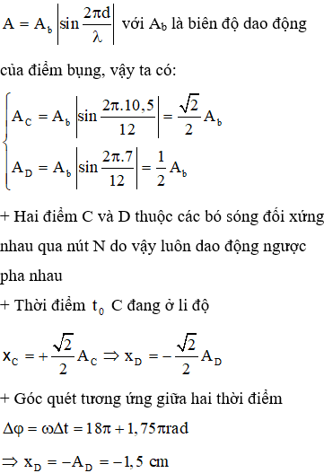  

+ Biên độ dao động của các điểm cách nút một đoạn d khi có sóng dừng được xác định bởi

 