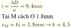 Chọn   D

Bước sóng ánh sáng thu được là:

Nên tại M sẽ có vân tối thứ 5.