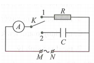 Trong giờ thực hành, để đo điện dung C của một tụ điện, bạn A mắc sơ đồ mạch điện như hình bên. Đặt vào hai đầu M, N một điện áp xoay chiều có giá trị